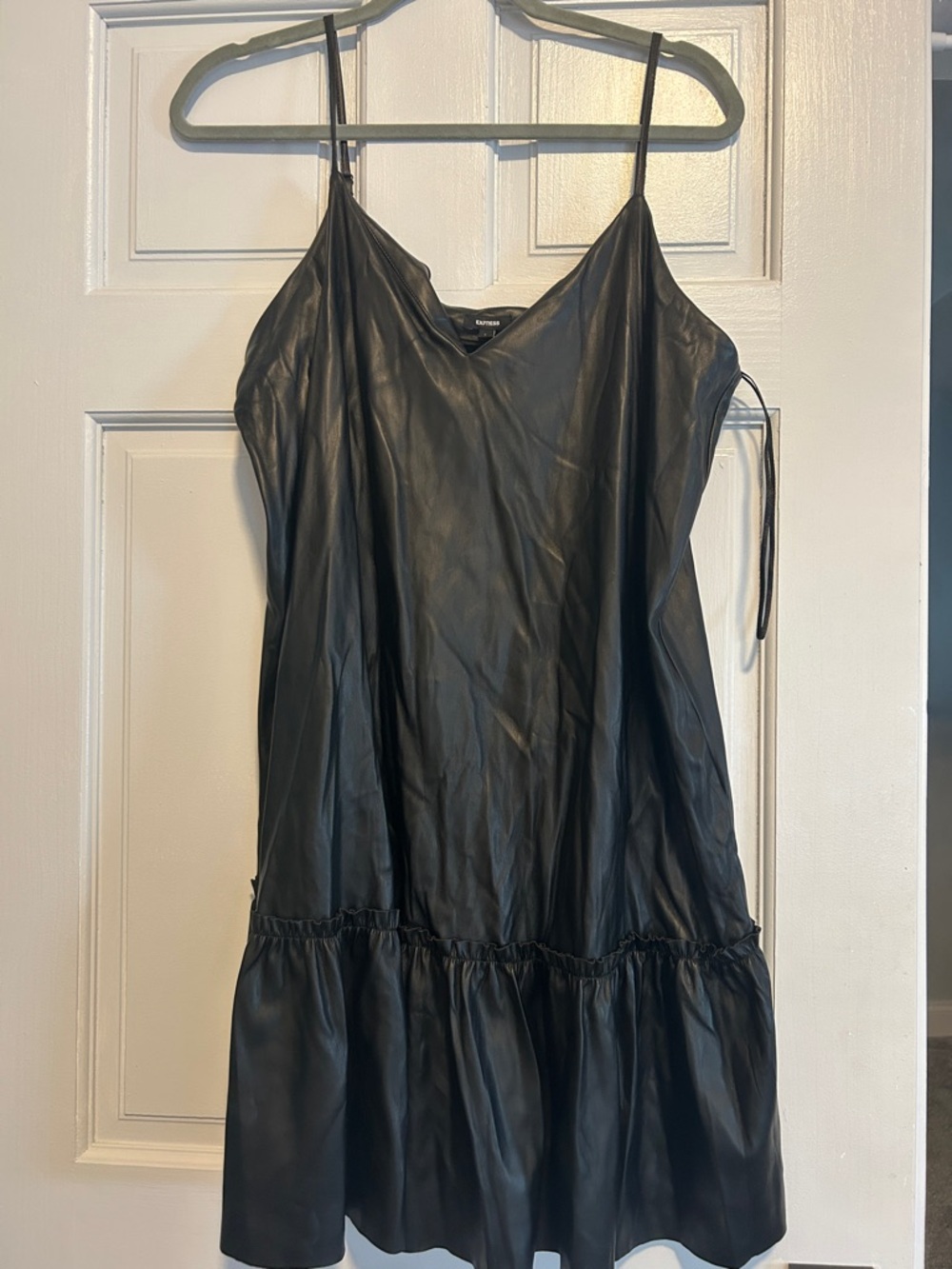Express Black Faux Leather Spaghetti Strap Dress